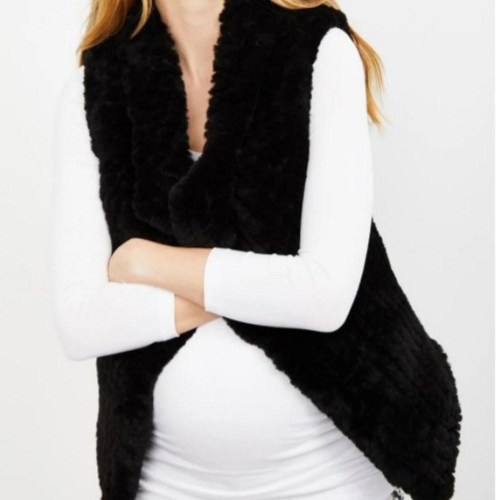 Drape Front Faux Fur Maternity Vest- Black XS